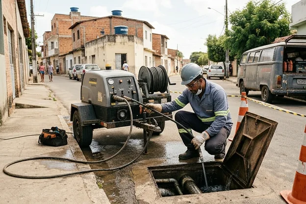 Técnico fazendo manutenção preventiva em tubulações.